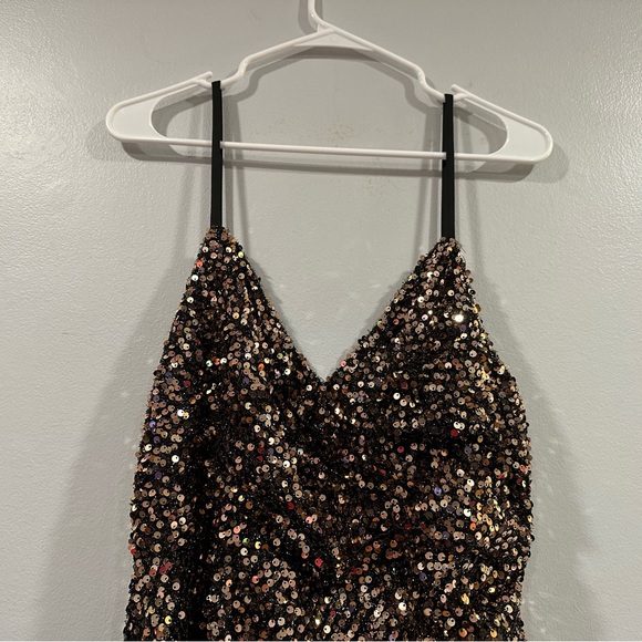 Mac Duggal 55700 V Neck Ruched Gown Bronze 10 - Picture 3 of 7